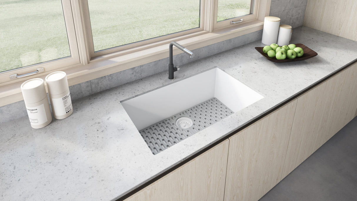 Ruvati 30 x 18 inch Granite Composite Undermount Single Bowl Kitchen Sink - Arctic White - RVG2030WH