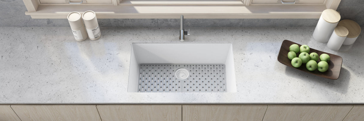 Ruvati 30 x 18 inch Granite Composite Undermount Single Bowl Kitchen Sink - Arctic White - RVG2030WH