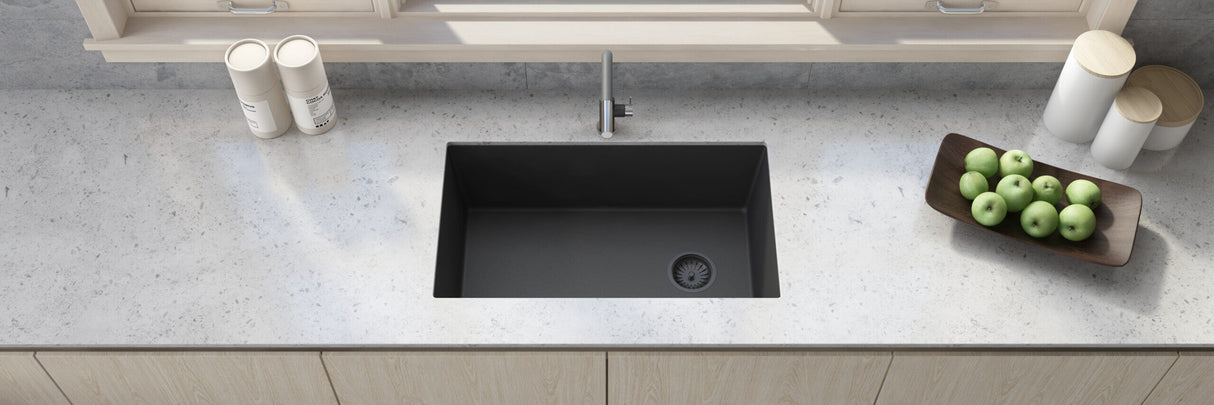 Ruvati 32 x 19 inch epiGranite Undermount Granite Composite Single Bowl Kitchen Sink - Midnight Black - RVG2033BK