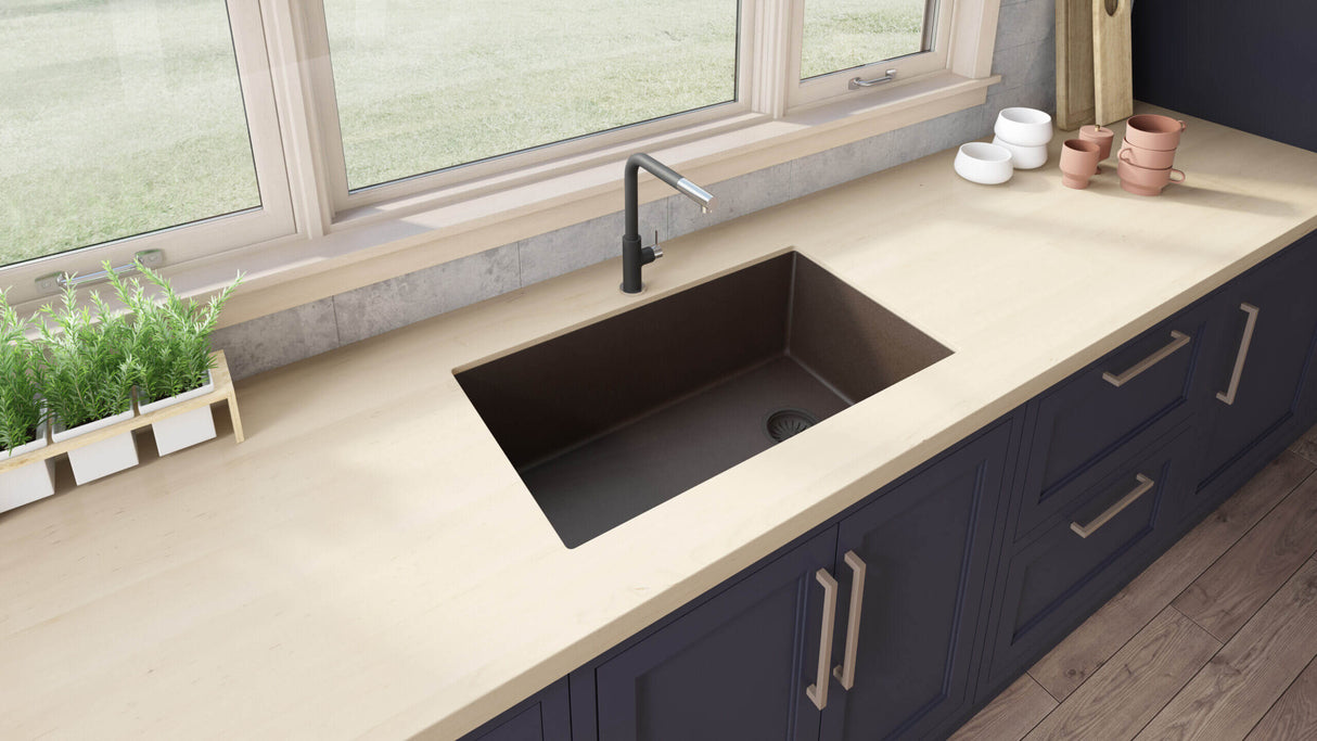 Ruvati 32 x 19 inch epiGranite Undermount Granite Composite Single Bowl Kitchen Sink - Espresso Brown - RVG2033ES