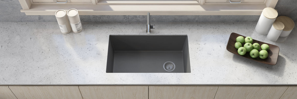 Ruvati 32 x 19 inch epiGranite Undermount Granite Composite Single Bowl Kitchen Sink - Silver Gray - RVG2033GR