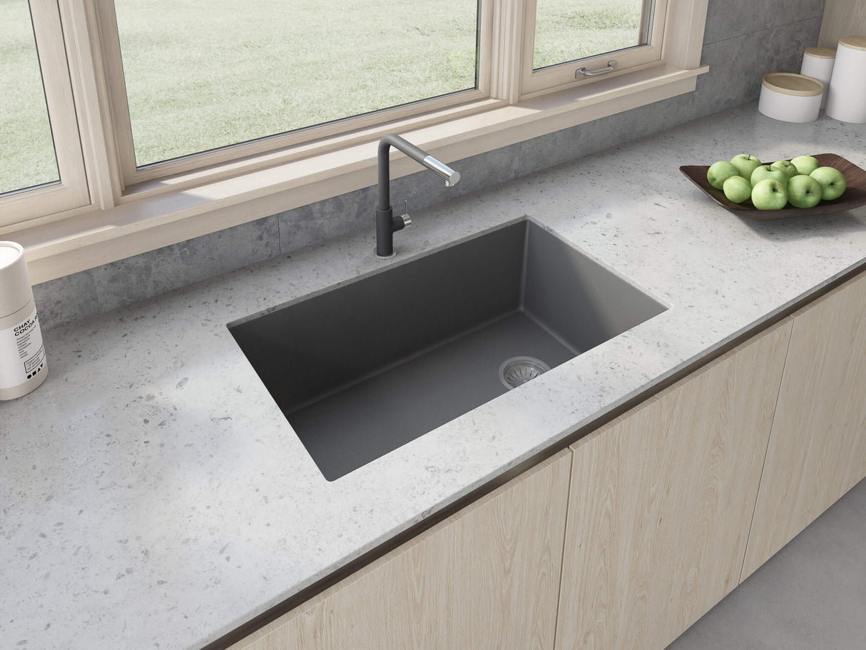 Ruvati 32 x 19 inch epiGranite Undermount Granite Composite Single Bowl Kitchen Sink - Silver Gray - RVG2033GR