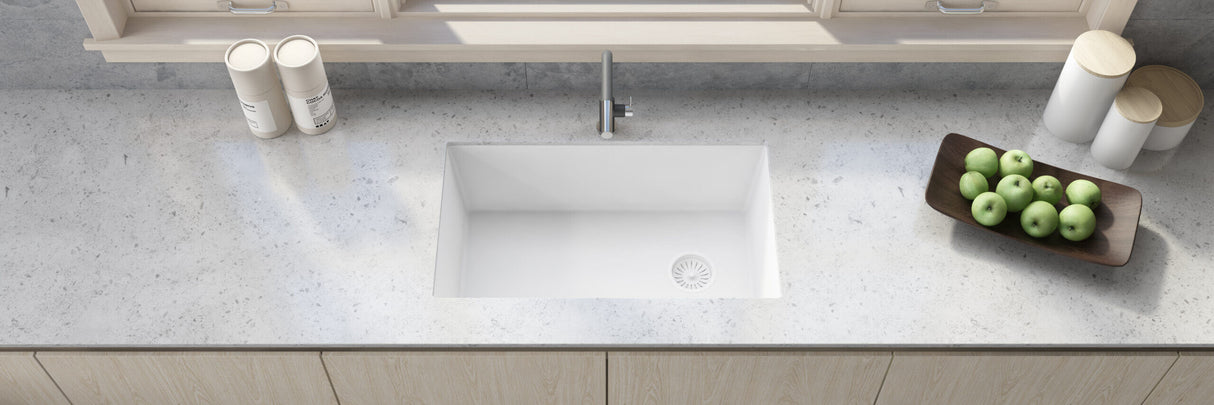Ruvati 32 x 19 inch epiGranite Undermount Granite Composite Single Bowl Kitchen Sink - Arctic White - RVG2033WH