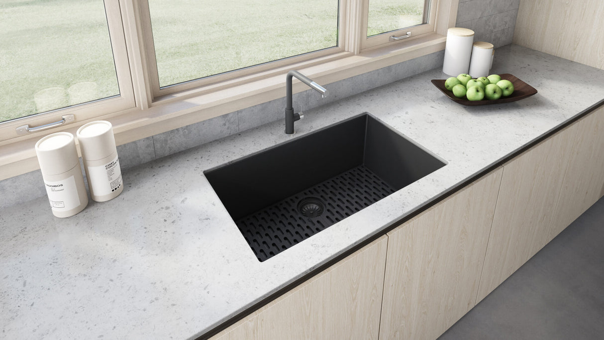 Ruvati 32 x 19 inch Granite Composite Undermount Single Bowl Kitchen Sink - Midnight Black - RVG2080BK