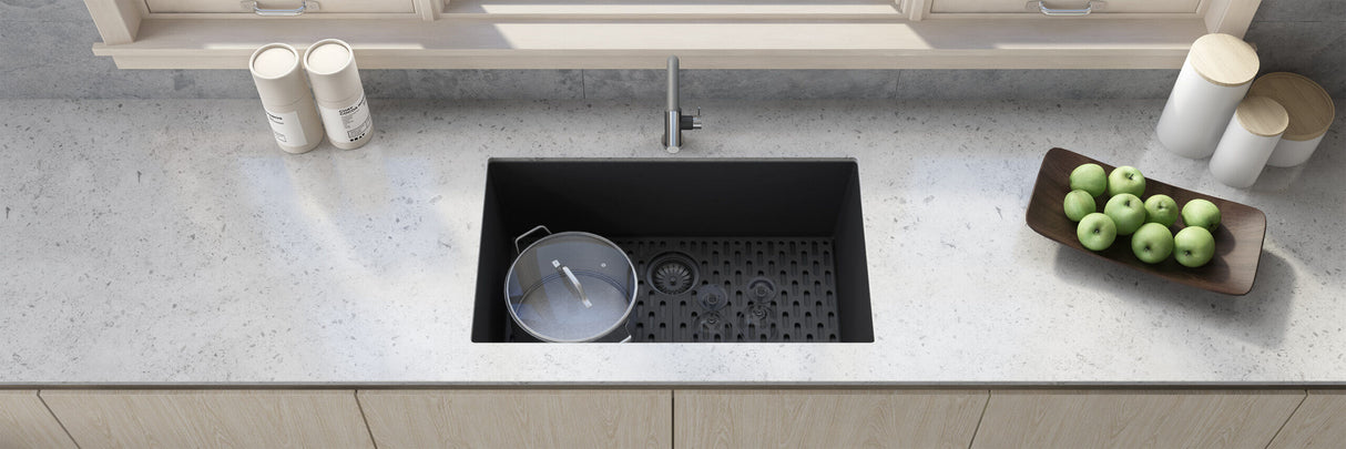 Ruvati 32 x 19 inch Granite Composite Undermount Single Bowl Kitchen Sink - Midnight Black - RVG2080BK