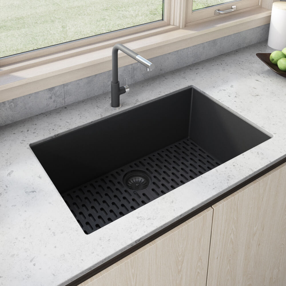 Ruvati 32 x 19 inch Granite Composite Undermount Single Bowl Kitchen Sink - Midnight Black - RVG2080BK