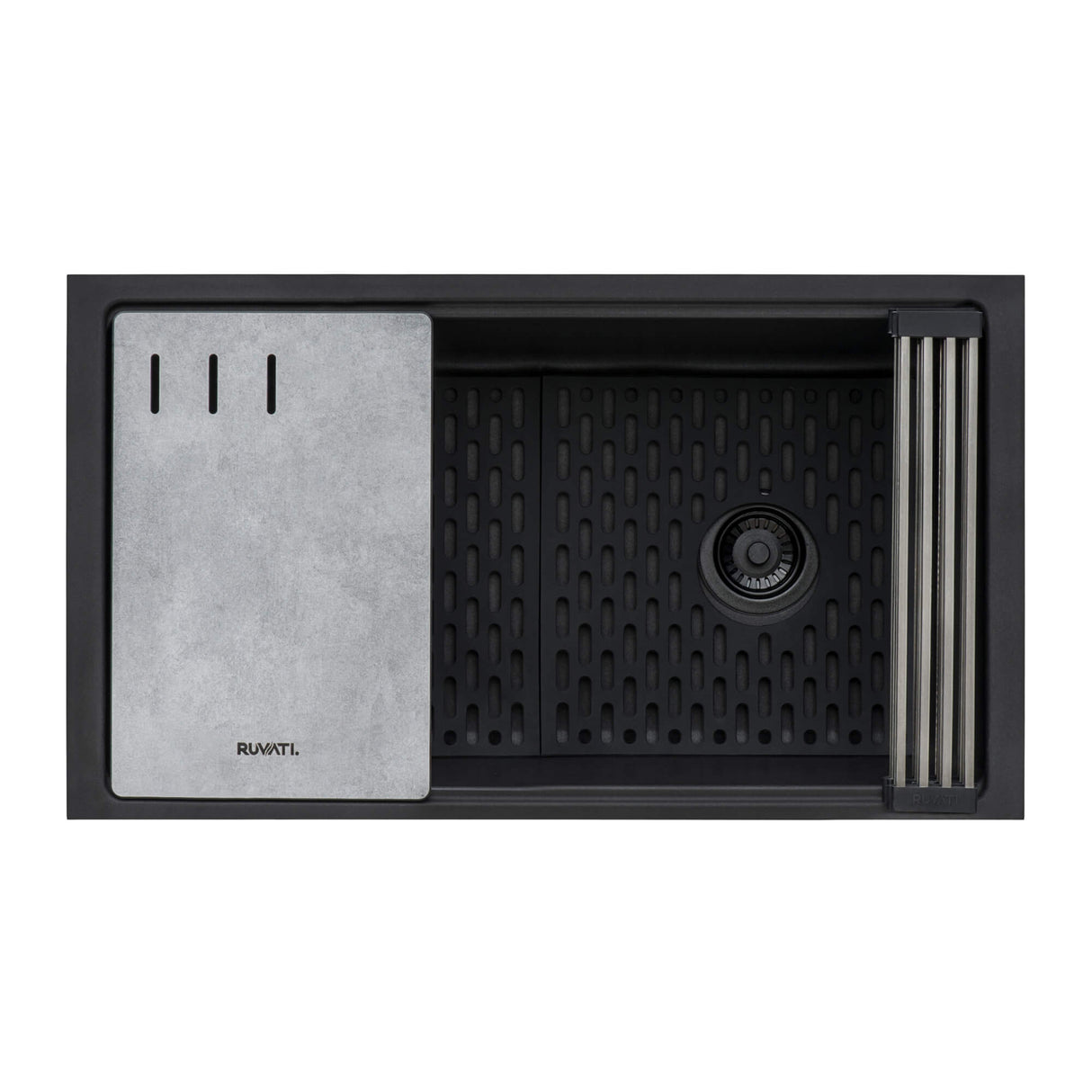 Ruvati 33-inch Undermount Workstation Granite Composite Kitchen Sink Matte Black - RVG2302BK