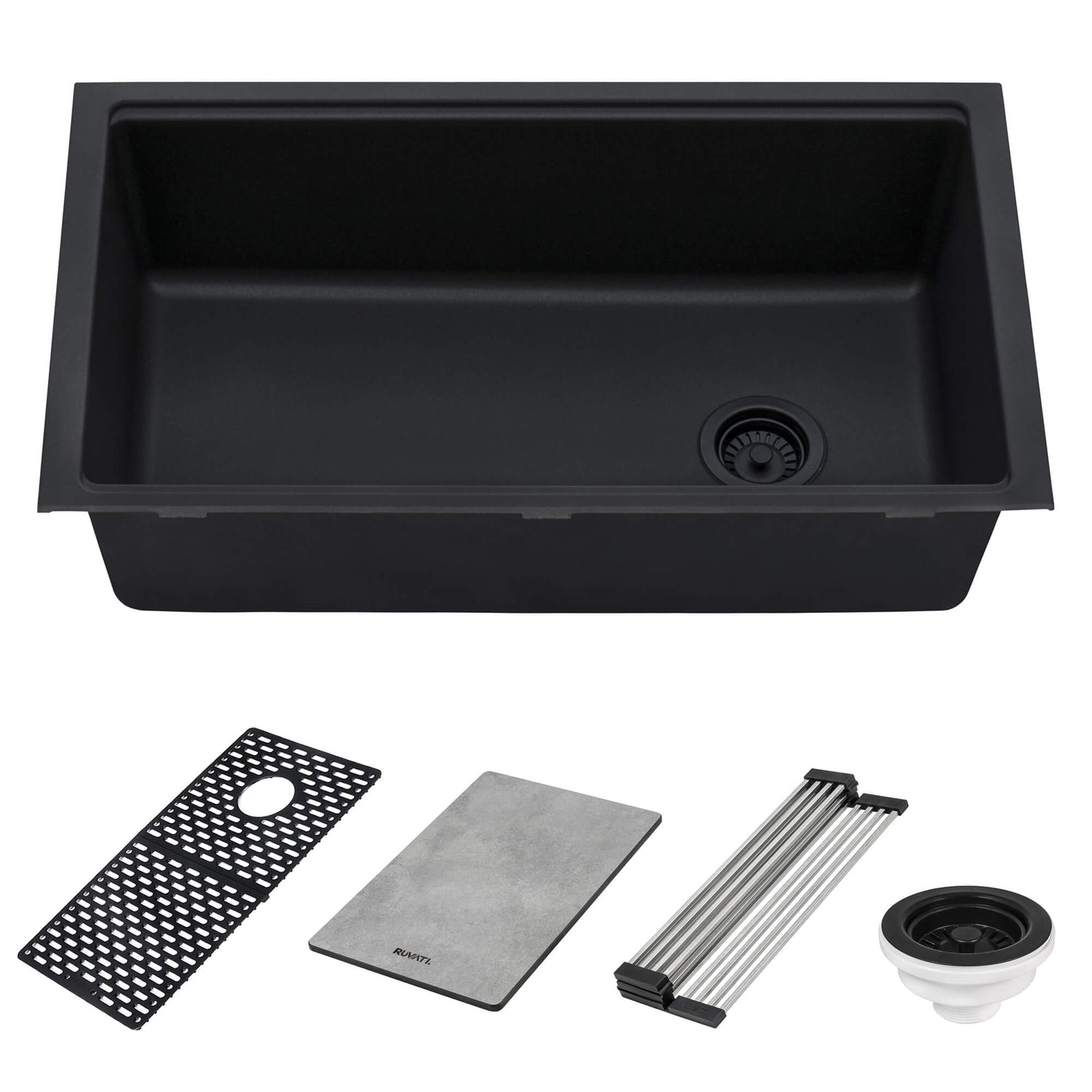 Ruvati 33-inch Undermount Workstation Granite Composite Kitchen Sink Matte Black - RVG2302BK