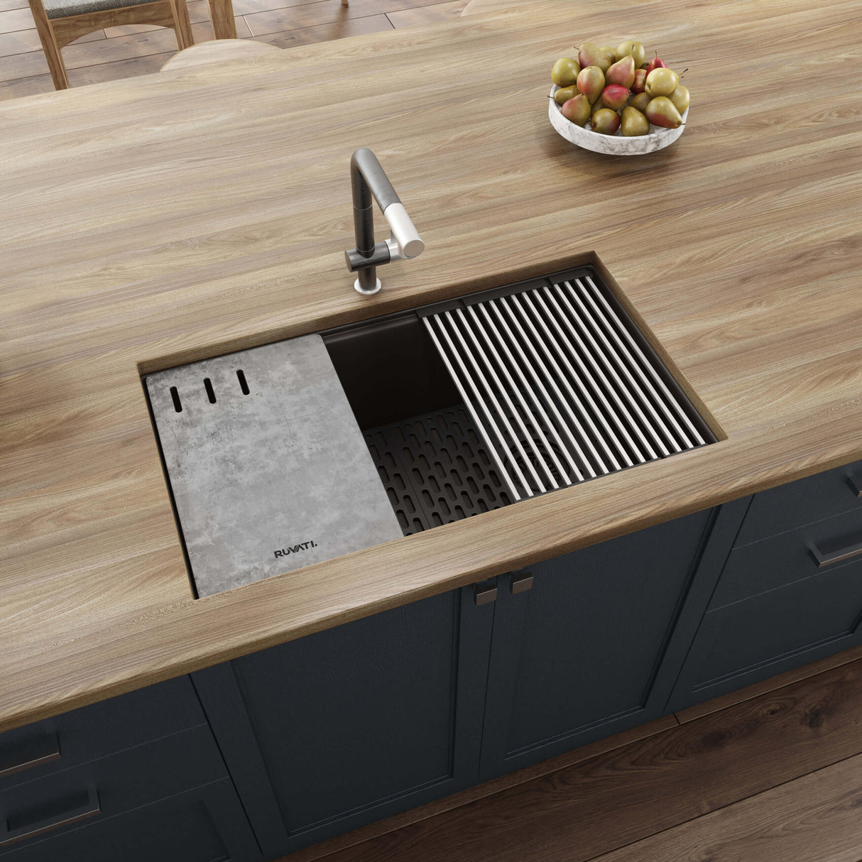 Ruvati 33-inch Granite Composite Undermount Workstation Kitchen Sink Coffee Brown - RVG2302ES