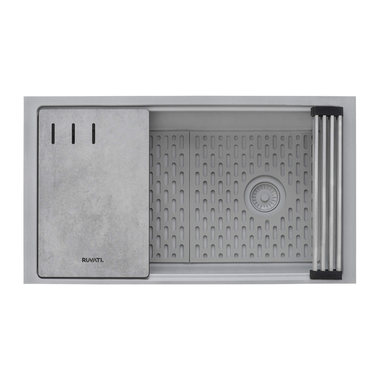 Ruvati 33-inch Undermount Workstation Granite Composite Kitchen Sink Silver Gray - RVG2302GR