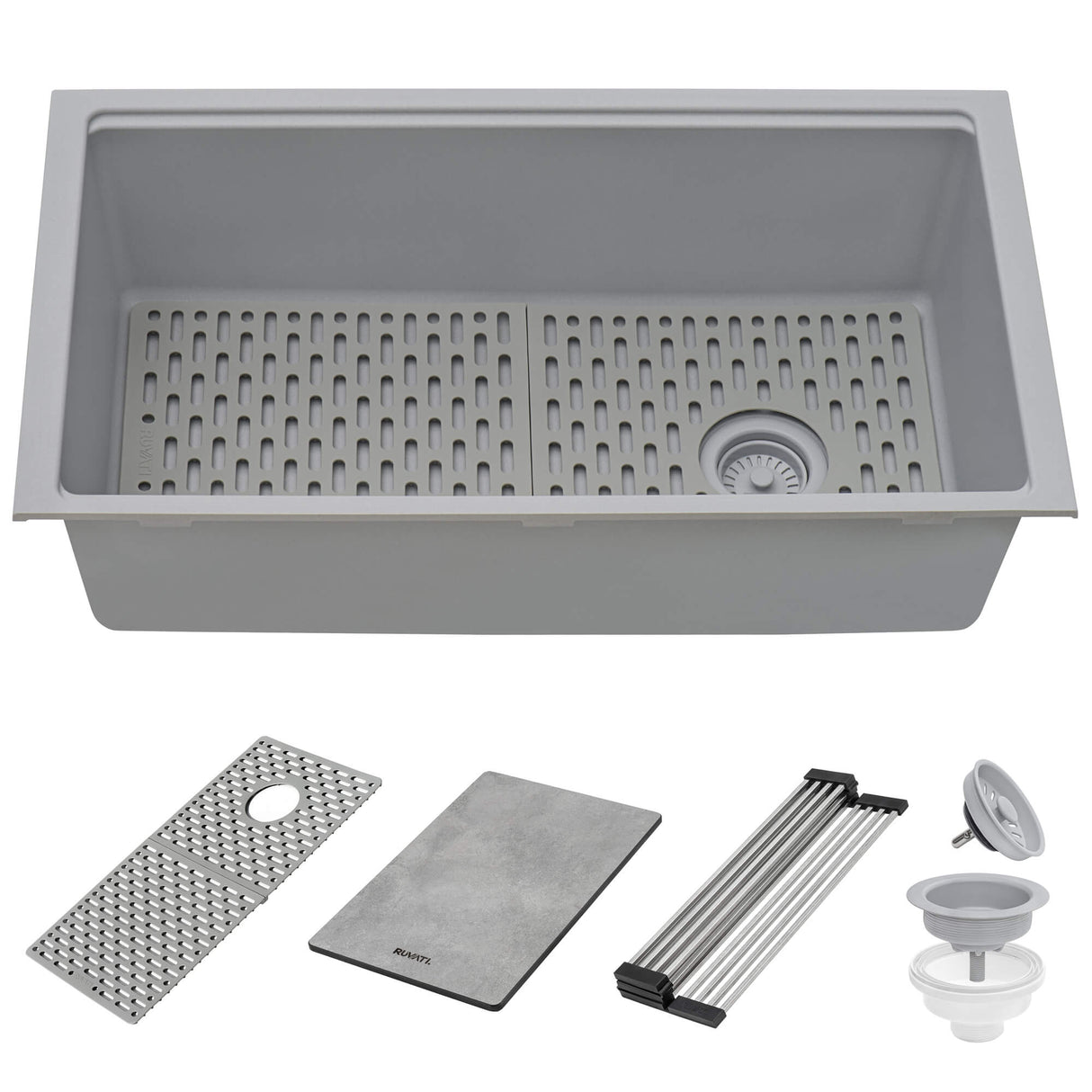 Ruvati 33-inch Undermount Workstation Granite Composite Kitchen Sink Silver Gray - RVG2302GR