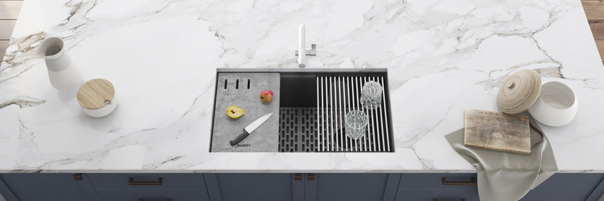 Ruvati 33-inch Undermount Workstation Granite Composite Kitchen Sink Urban Gray - RVG2302UG