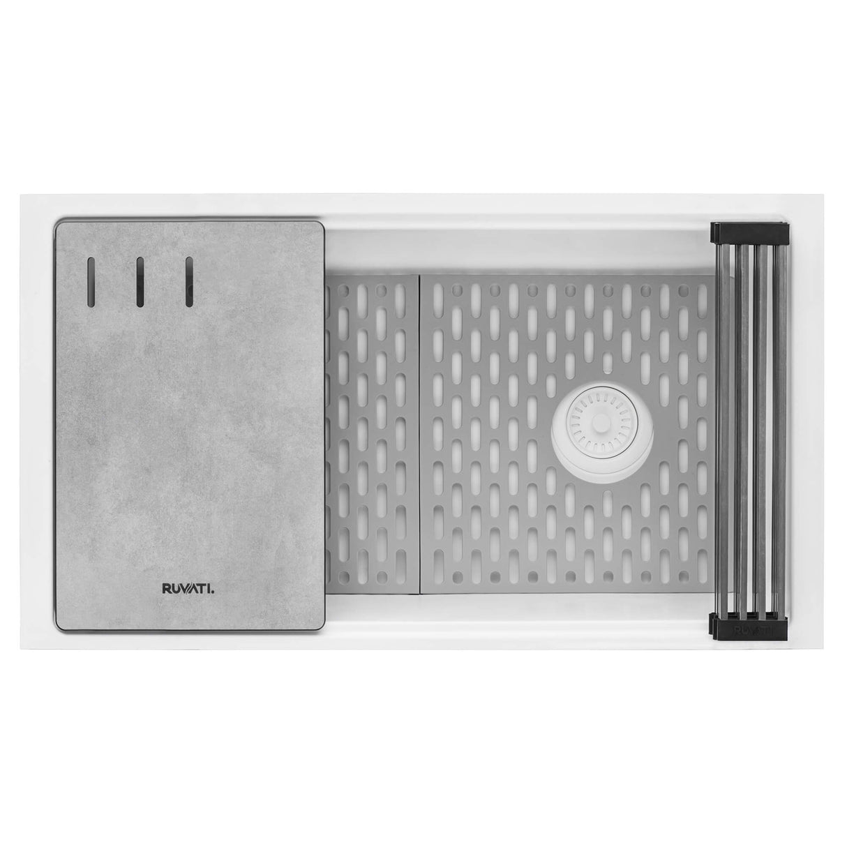 Ruvati 33-inch Granite Composite Workstation Undermount Kitchen Sink Single Bowl White - RVG2302WH