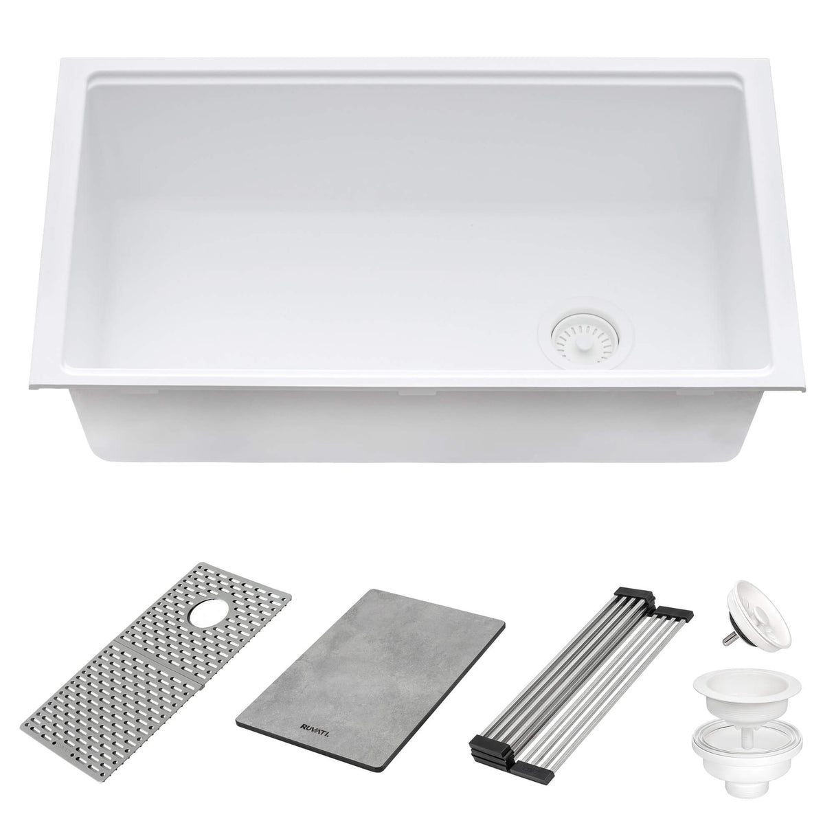 Ruvati 33-inch Granite Composite Workstation Undermount Kitchen Sink Single Bowl White - RVG2302WH