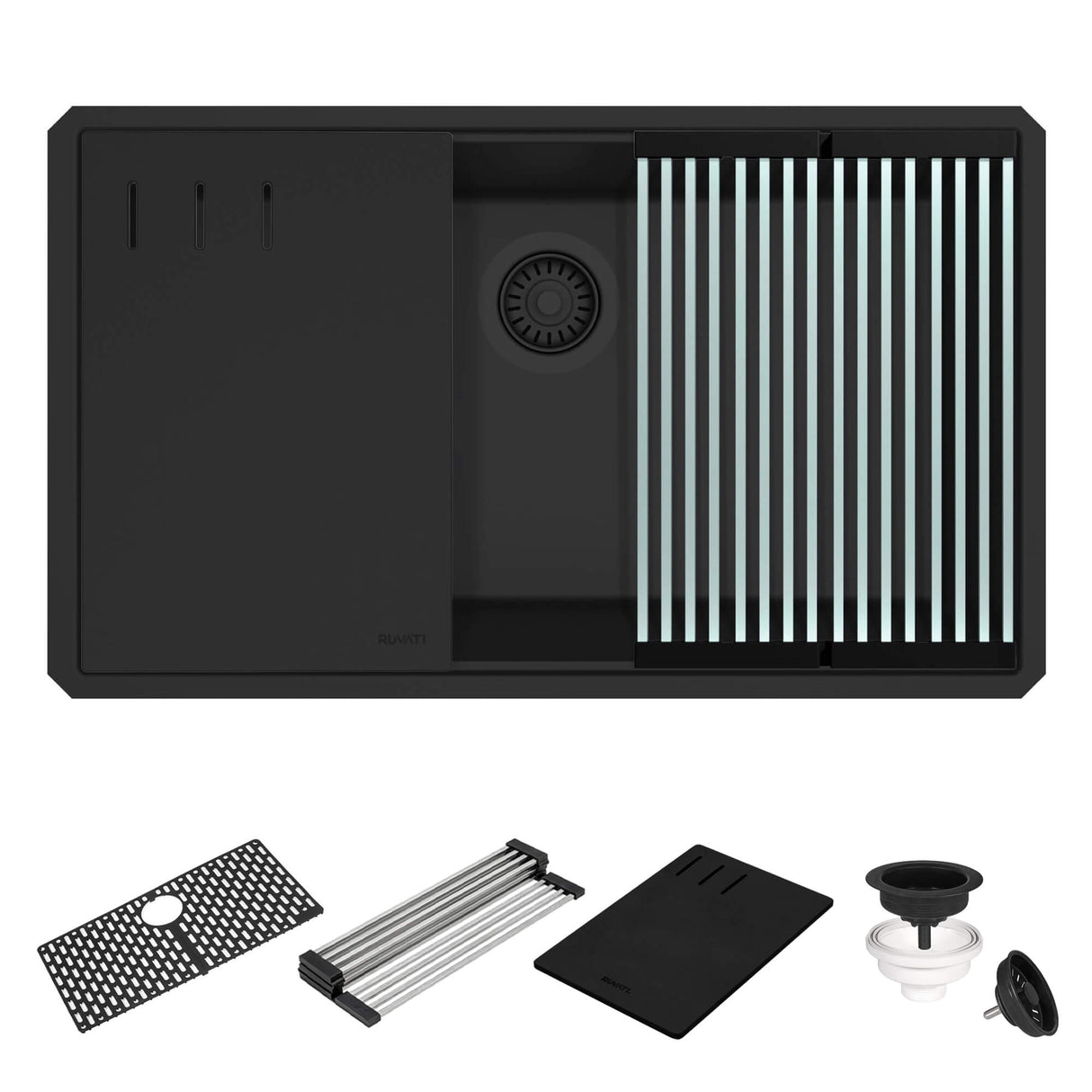 Ruvati 33-inch Undermount Workstation Granite Composite Kitchen Sink Matte Black - RVG2306BK