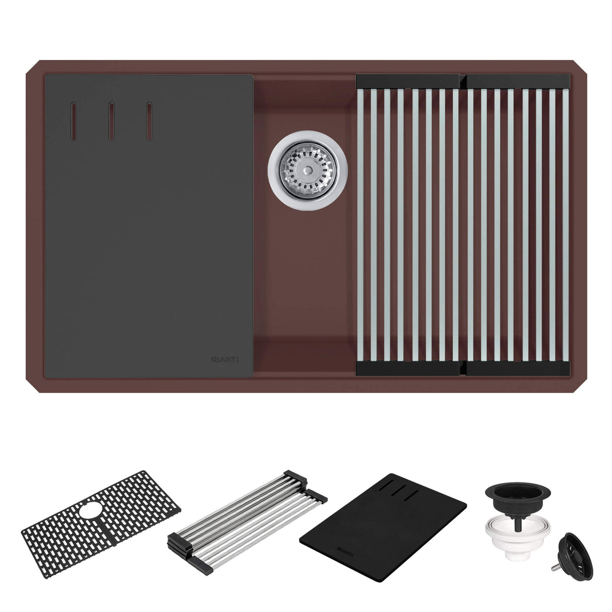 Ruvati 33-inch Granite Composite Undermount Workstation Kitchen Sink Espresso - RVG2306ES