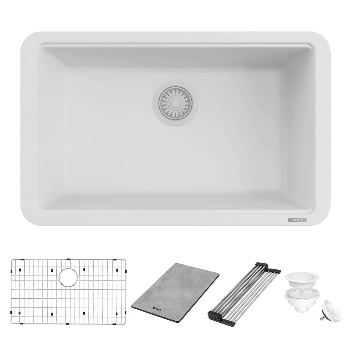 Ruvati 30-inch Granite Composite Workstation White Dual Mount Kitchen Sink - RVG2310WH