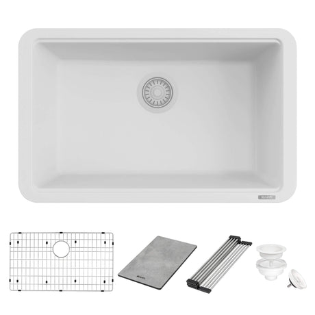 Ruvati 30-inch Granite Composite Workstation White Dual Mount Kitchen Sink - RVG2310WH