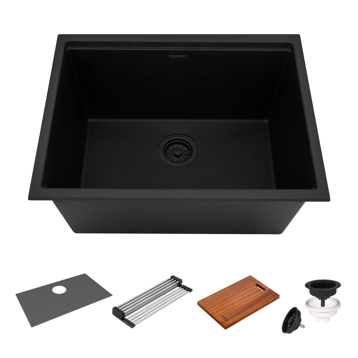 Ruvati 25-inch epiRock Workstation Charcoal Black Undermount Laundry Sink - RVG2321CK