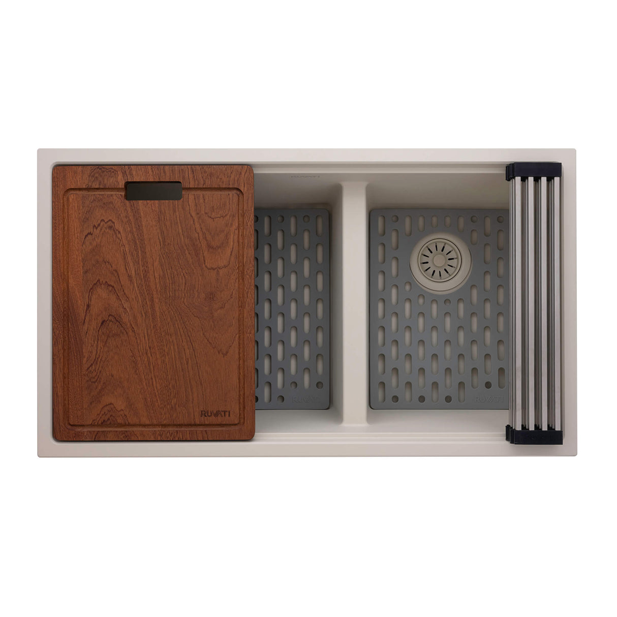 Ruvati 33-inch epiRock Workstation Warm White Double Bowl Undermount Kitchen Sink - RVG2327WB