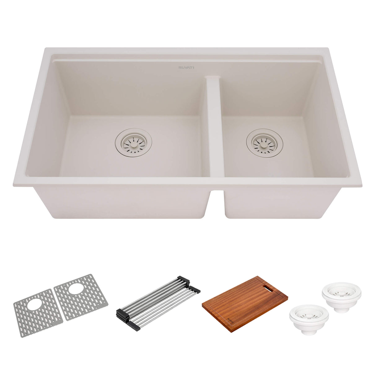 Ruvati 33-inch epiRock Workstation Warm White Double Bowl Undermount Kitchen Sink - RVG2327WB