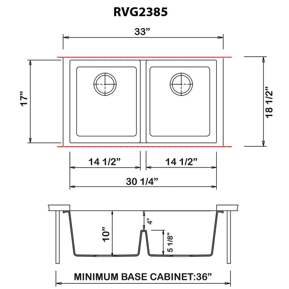 Ruvati 33 x 19 inch Granite Composite Undermount Double Bowl Low Divide Kitchen Sink - Arctic White - RVG2385WH