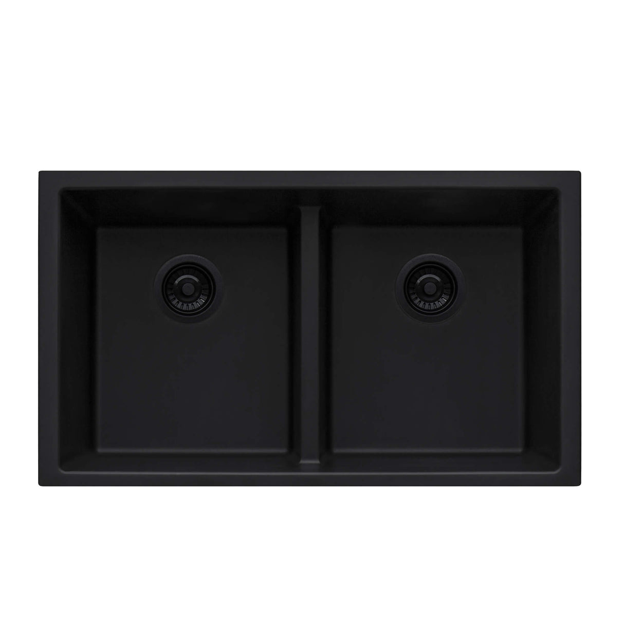 Ruvati 33 x 19 inch Granite Composite Undermount Low Divide Double Bowl Kitchen Sink - Midnight Black - RVG2385BK