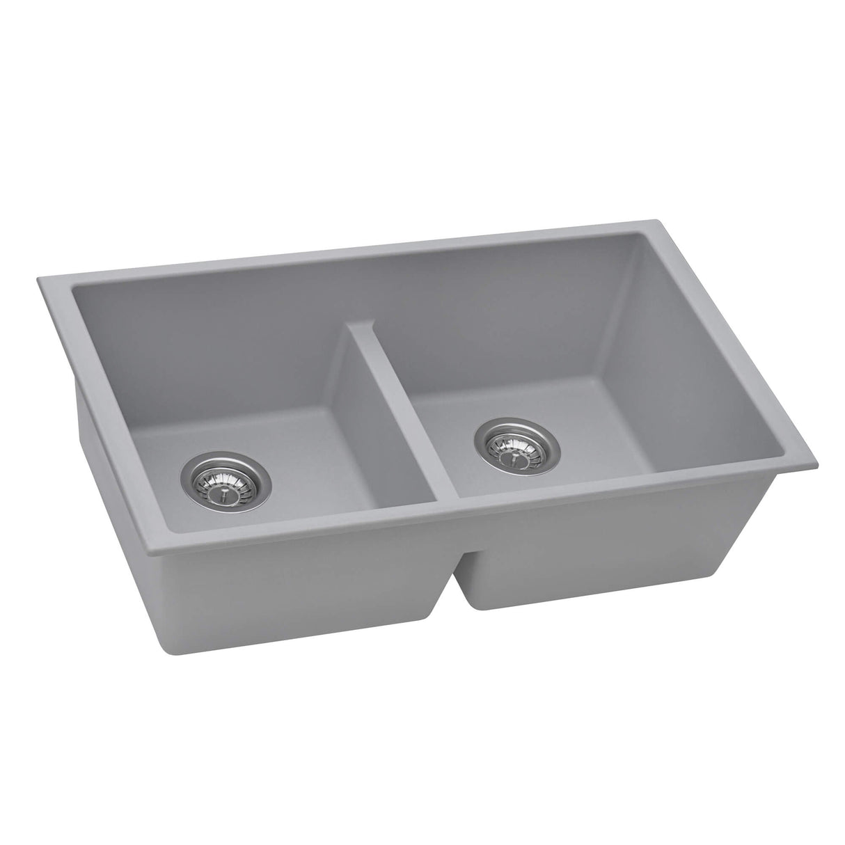 Ruvati 33 x 19 inch Granite Composite Undermount Double Bowl Low Divide Kitchen Sink - Silver Gray - RVG2385GR