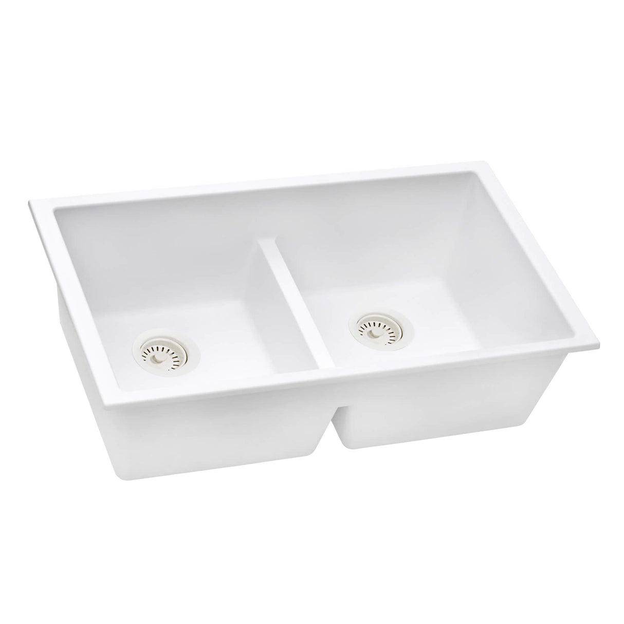 Ruvati 33 x 19 inch Granite Composite Undermount Double Bowl Low Divide Kitchen Sink - Arctic White - RVG2385WH