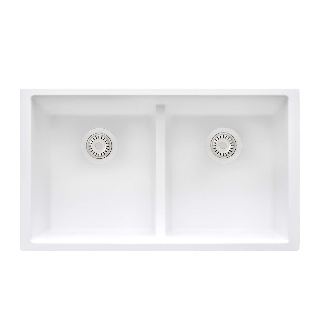Ruvati 33 x 19 inch Granite Composite Undermount Double Bowl Low Divide Kitchen Sink - Arctic White - RVG2385WH