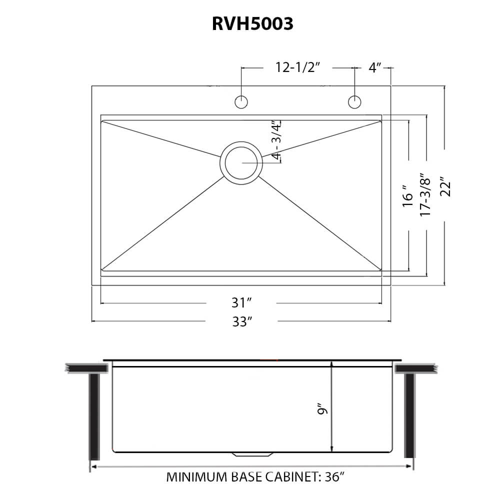 Ruvati 33 inch Gunmetal Black Stainless Steel Workstation Drop-in Topmount Kitchen Sink Single Bowl - RVH5003BL