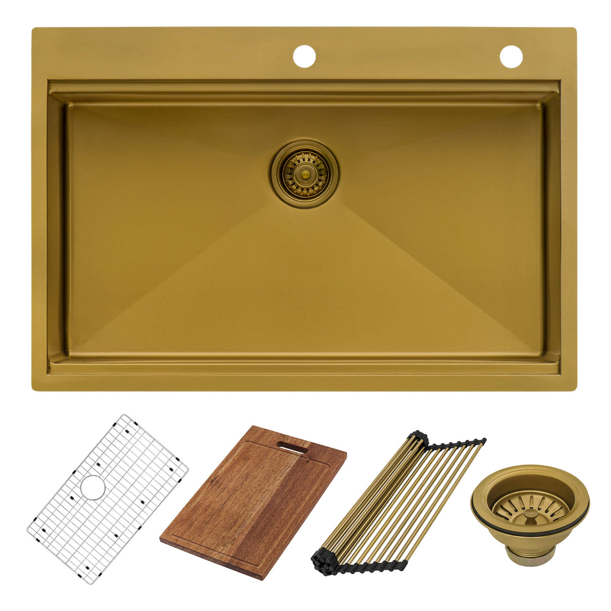Ruvati 33 inch Polished Brass Matte Gold Workstation Drop-in Topmount Kitchen Sink Single Bowl - RVH5003GG