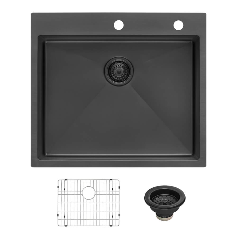 Ruvati 25 inch Gunmetal Black Stainless Steel Drop-in Topmount Kitchen Sink Single Bowl - RVH5007BL