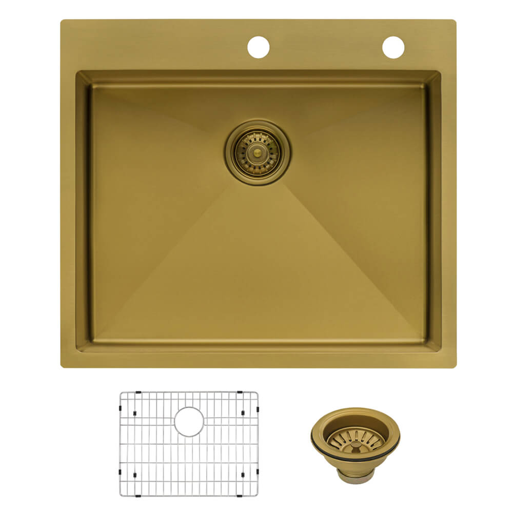 Ruvati 25 inch Polished Brass Matte Gold Drop-in Topmount Kitchen Sink Single Bowl - RVH5007GG