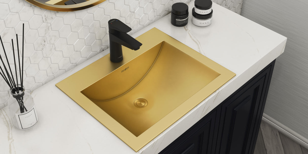 Ruvati 21 x 17 inch Brushed Gold Drop-in Topmount Bathroom Sink Polished Brass Stainless Steel - RVH5110GG
