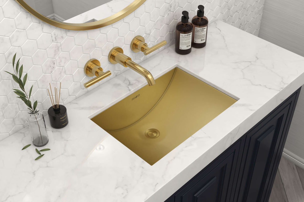 Ruvati 16 x 11 inch Brushed Gold Polished Brass Rectangular Bathroom Sink Undermount - RVH6107GG