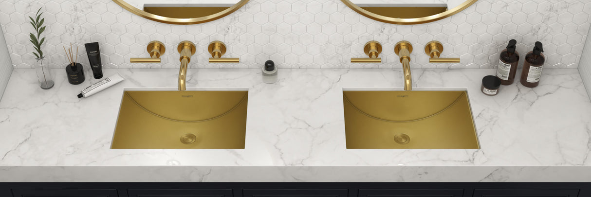 Ruvati 16 x 11 inch Brushed Gold Polished Brass Rectangular Bathroom Sink Undermount - RVH6107GG