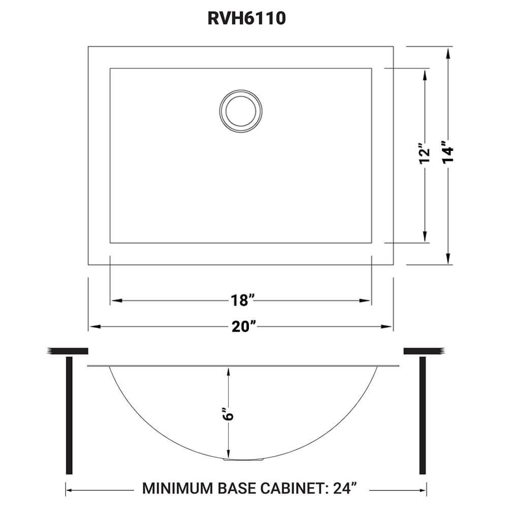 Ruvati 18 x 12 inch Gunmetal Black Stainless Steel Rectangular Bathroom Sink Undermount - RVH6110BL