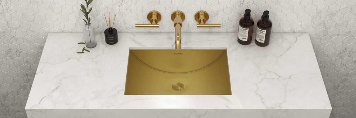 Ruvati 18 x 12 inch Brushed Gold Polished Brass Rectangular Bathroom Sink Undermount - RVH6110GG