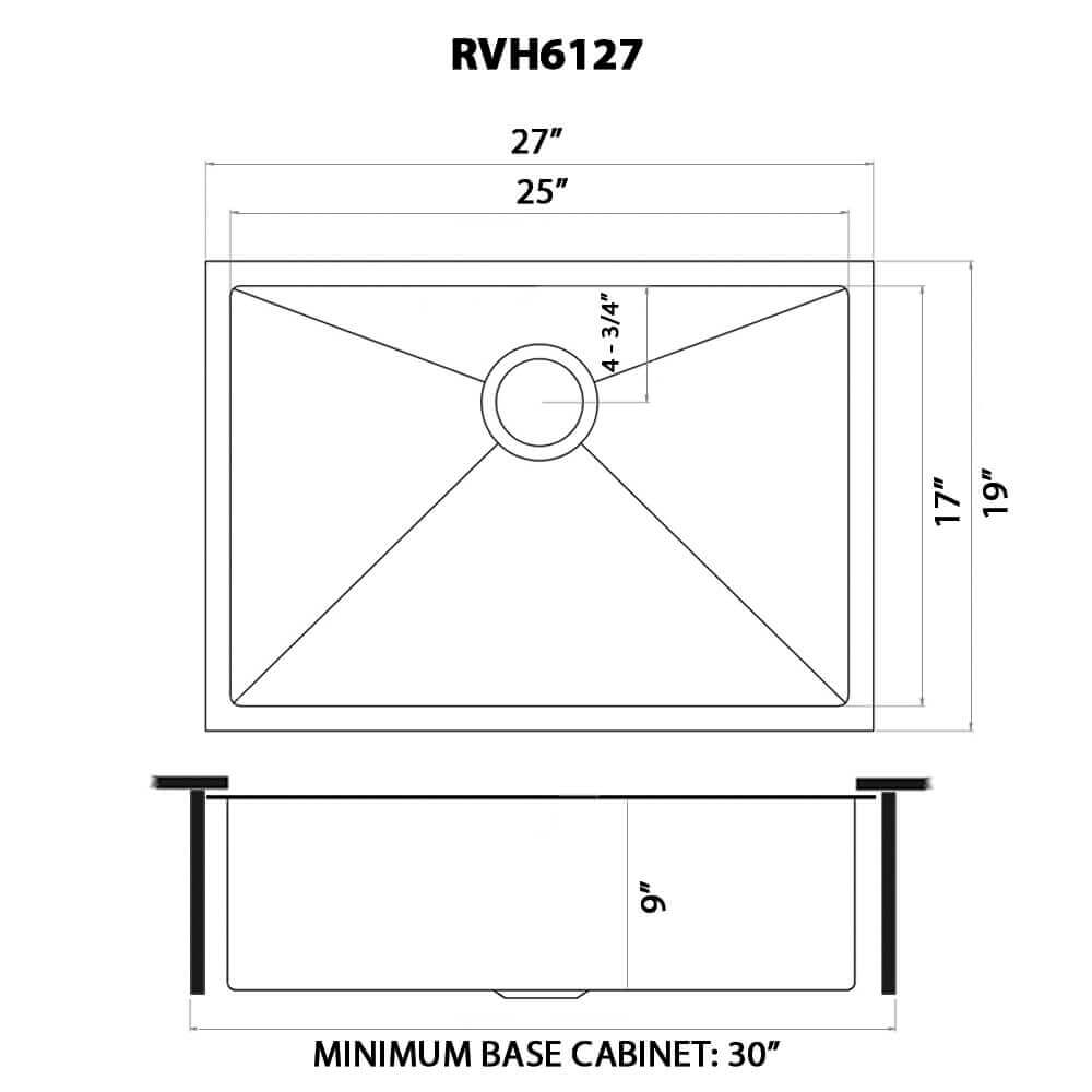 Ruvati 27-inch Undermount Gunmetal Black Stainless Steel Kitchen Sink 16 Gauge Single Bowl - RVH6127BL