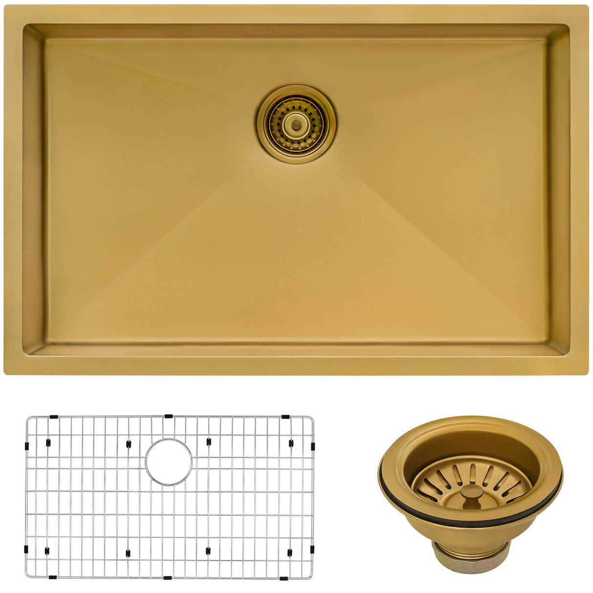 Ruvati 27-inch Undermount Satin Brass Matte Gold Stainless Steel Kitchen Sink 16 Gauge Single Bowl - RVH6127GG\