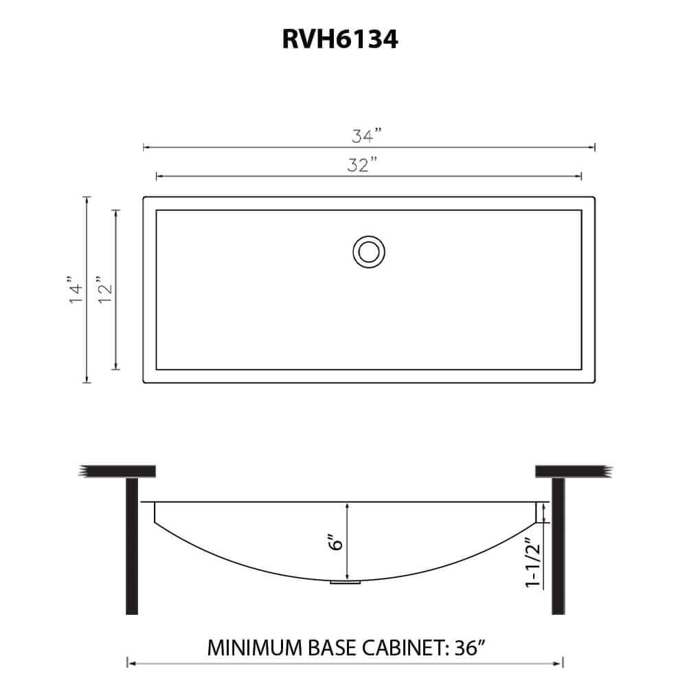 Ruvati 34 x 14 inch Gunmetal Black Stainless Steel Rectangular Bathroom Sink Undermount - RVH6134BL