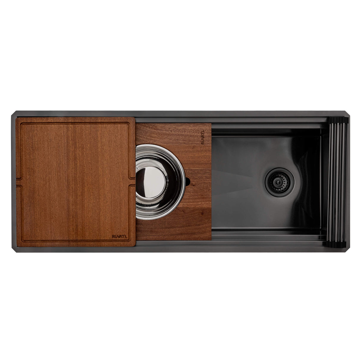 Ruvati 45-inch Gunmetal Black Stainless Steel Workstation Two-Tiered Ledge Undermount Kitchen Sink - RVH6333BL