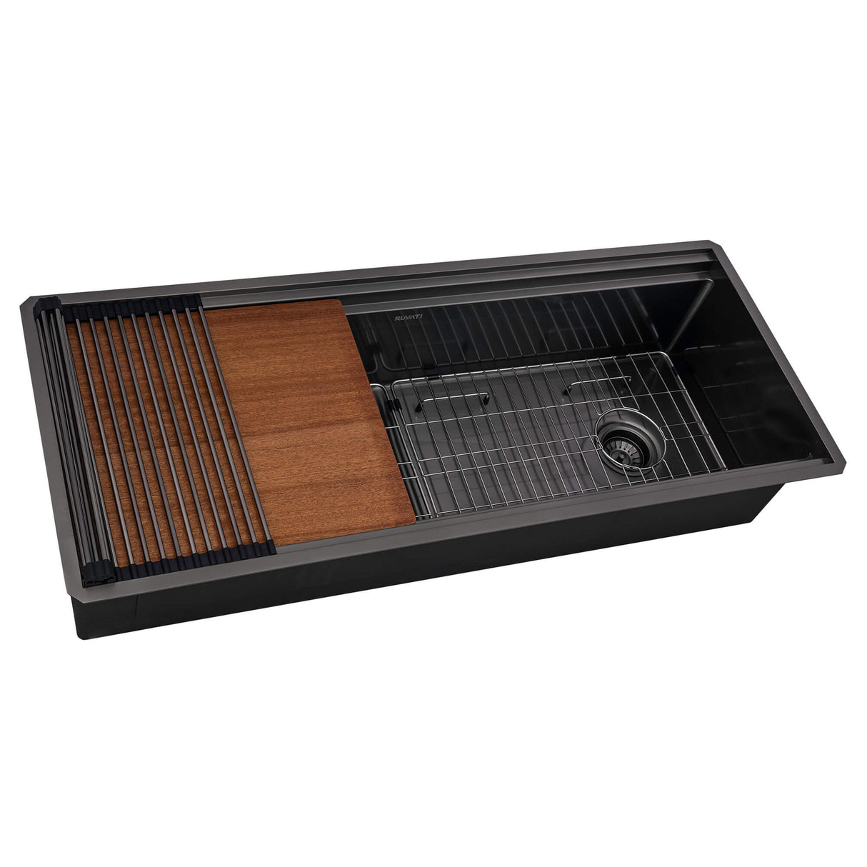 Ruvati 45-inch Gunmetal Black Stainless Steel Workstation Two-Tiered Ledge Undermount Kitchen Sink - RVH6333BL