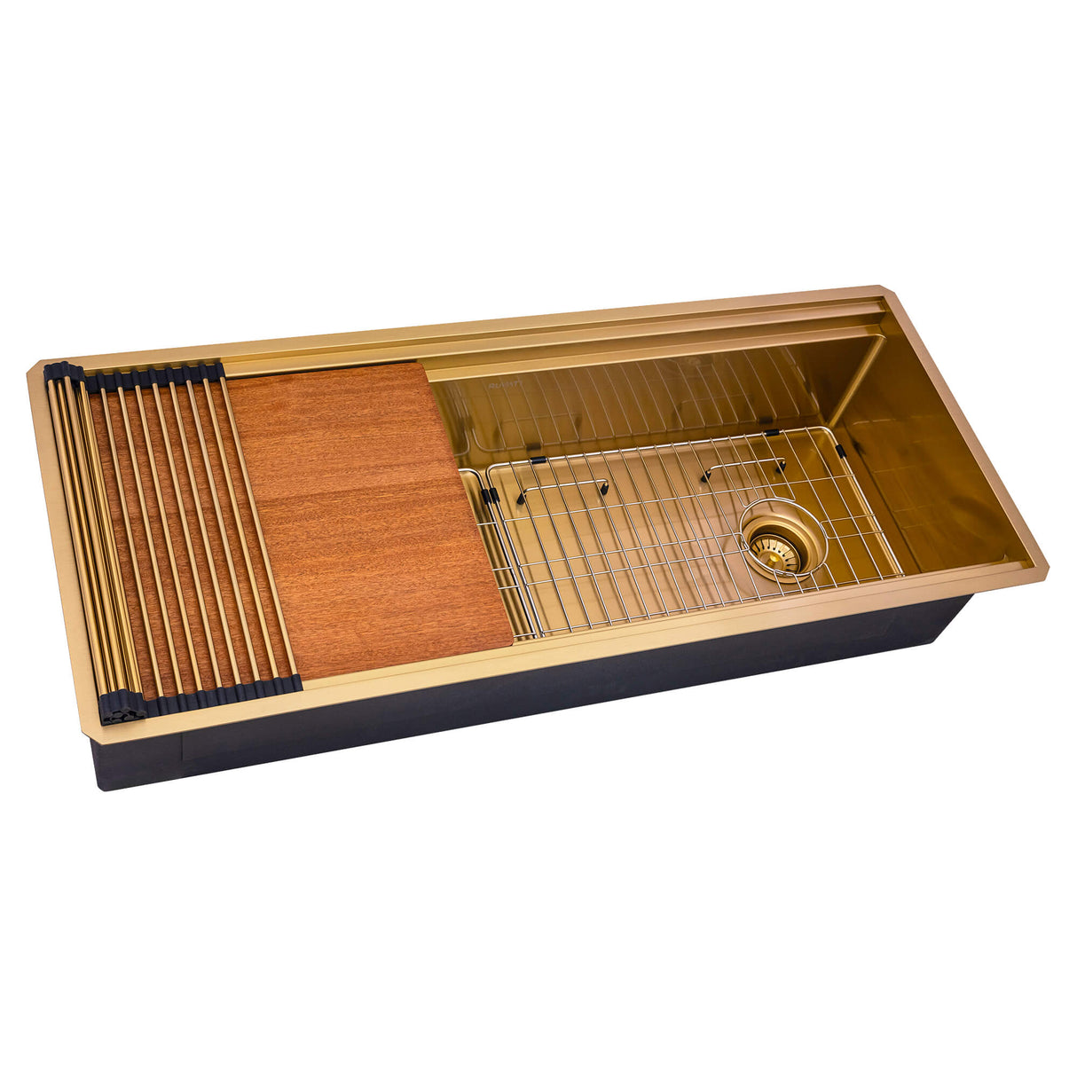 Ruvati 45-inch Polished Brass Matte Gold Stainless Steel Workstation Two-Tiered Ledge Undermount Kitchen Sink - RVH6333GG