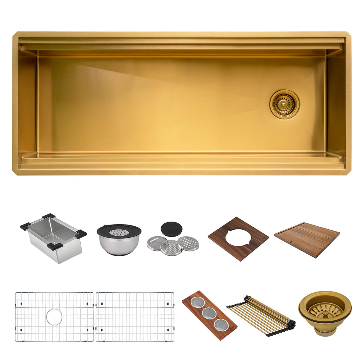 Ruvati 45-inch Polished Brass Matte Gold Stainless Steel Workstation Two-Tiered Ledge Undermount Kitchen Sink - RVH6333GG