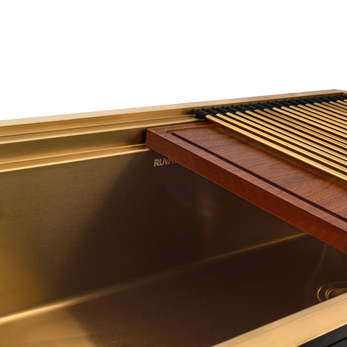 Ruvati 45-inch Polished Brass Matte Gold Stainless Steel Workstation Two-Tiered Ledge Undermount Kitchen Sink - RVH6333GG