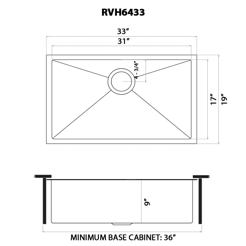 Ruvati 33-inch Undermount Gunmetal Black Stainless Steel Kitchen Sink 16 Gauge Single Bowl - RVH6433BL
