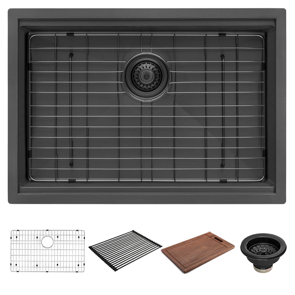 Ruvati 27 inch Gunmetal Black Stainless Steel Workstation Undermount Kitchen Sink Single Bowl - RVH6527BL