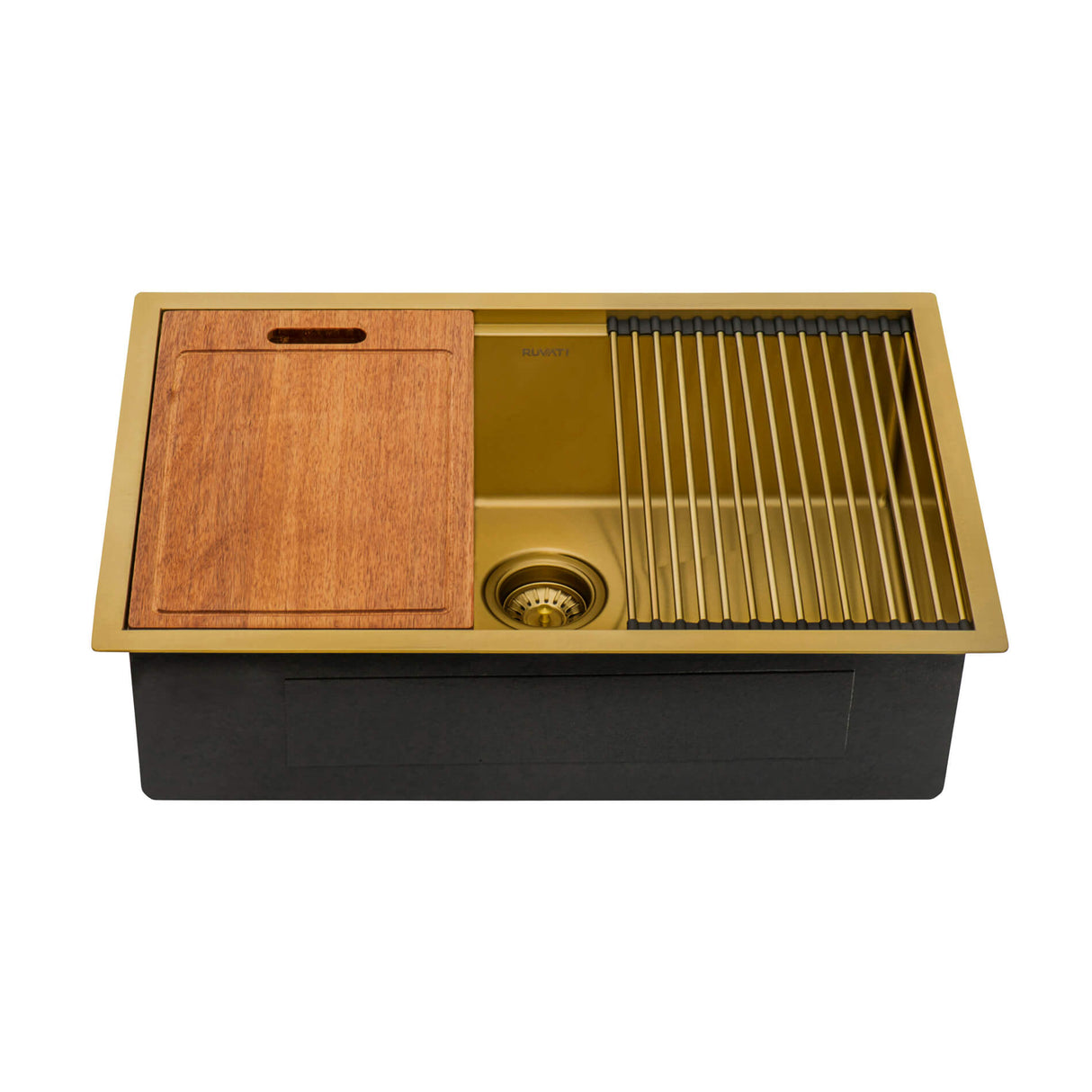 Ruvati 27 inch Polished Brass Matte Gold Workstation Undermount Kitchen Sink Single Bowl - RVH6527GG